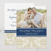 Cartes Elopement Photo Bleu vintage Damas (Devant / Derrière)