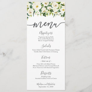 Cartes en rack de menu Fleur Blanche et Mariage Ve