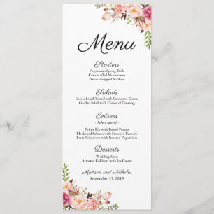 Cartes en rack du menu Mariage rose rustique