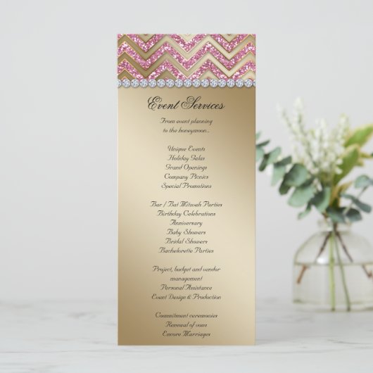 Cartes en rack Mariage Chevron Sparkle Or rose (Debout devant)