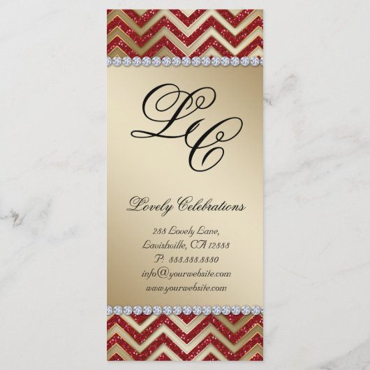 Cartes en rack Mariage Chevron Sparkle Red Gold (Dos)