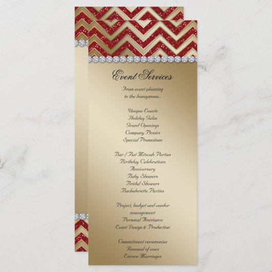 Cartes en rack Mariage Chevron Sparkle Red Gold (Devant / Derrière)