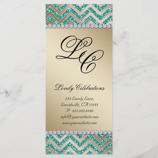 Cartes en rack Mariage Chevron Sparkle Turquoise G (Dos)
