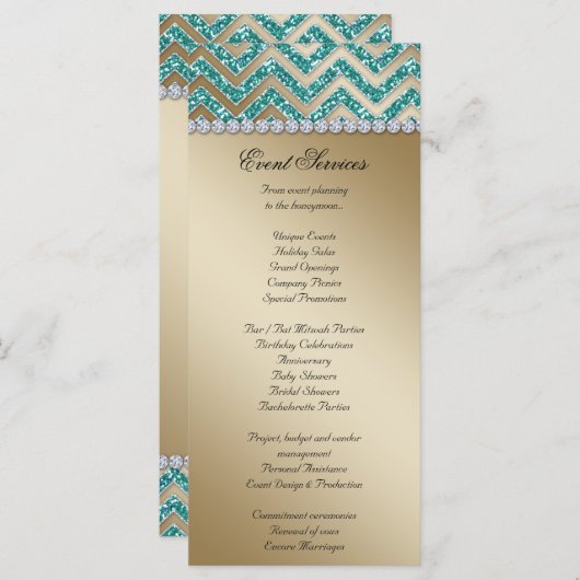 Cartes en rack Mariage Chevron Sparkle Turquoise G (Devant / Derrière)