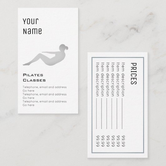 Cartes "essentielles" des prix de Pilates (Devant / Derrière)