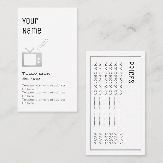 Cartes "essentielles" des prix de réparation de (Devant / Derrière)