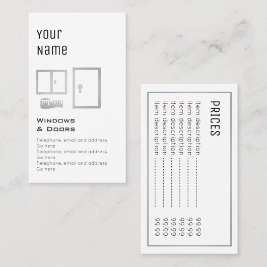 Cartes "essentielles" des prix de Windows et de (Devant / Derrière)