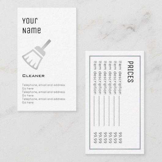 Cartes "essentielles" des prix plus propres (Devant / Derrière)