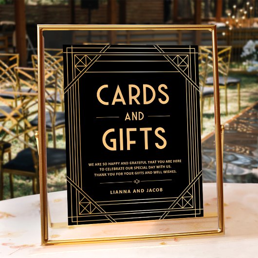 Cartes et cadeaux Black Gold Art Déco Mariage Sign