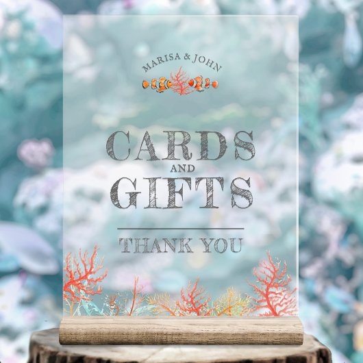 Cartes et cadeaux corail et poisson mariage aquare