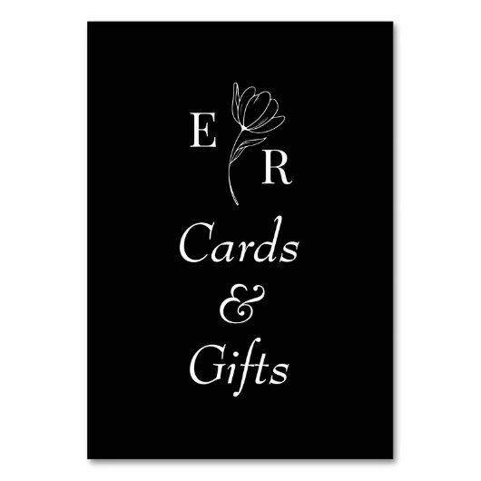 Cartes et cadeaux Monogramme Floral Noir Panneau d (Dos)