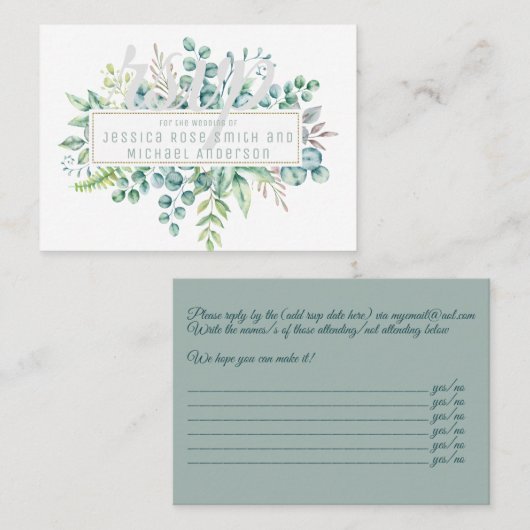 Cartes Eucalyptus RSVP - Texte des deux côtés (Devant / Derrière)