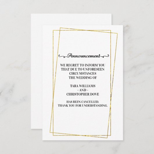 Cartes Faire-part d'annulation mariage (Devant / Derrière)