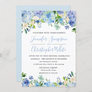 Cartes Faire-part de mariage Hydrangea Blue Waterc