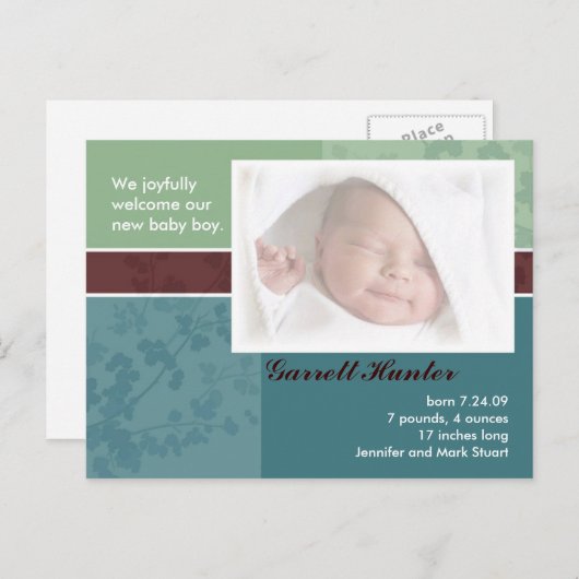 Cartes faire-part de naissance - bébé garçon (Devant / Derrière)