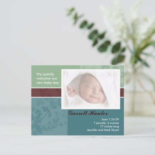 Cartes faire-part de naissance - bébé garçon (Debout devant)