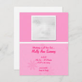 Cartes Faire-part pour bébés roses (Devant / Derrière)