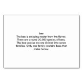 Cartes Flashcards de lecture d'insectes personnali (Dos)