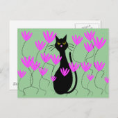 Cartes Fleurs Roses Chat Noir (Devant / Derrière)