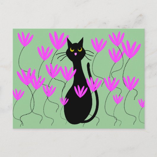 Cartes Fleurs Roses Chat Noir (Devant)