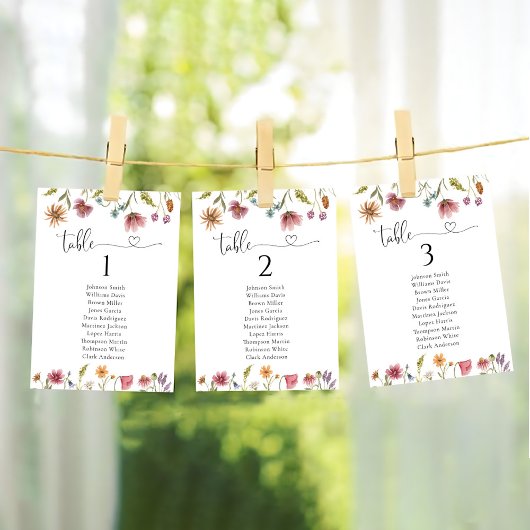 Cartes fleurs sauvages de tableau de Mariage