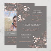 Cartes florales grises de corail de faire-part de (Devant / Derrière)