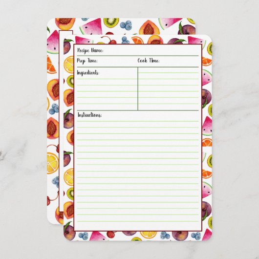 Cartes fruitées de recette (Devant / Derrière)