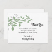 Cartes funéraires Merci, Branches vertes et grises (Devant / Derrière)