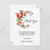 Cartes funéraires Merci, Roses de corail (Devant / Derrière)