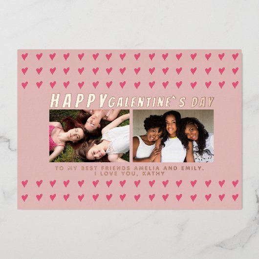 Cartes Galentine`s Day Friends 2 Photo à coeurs ro (Recto)