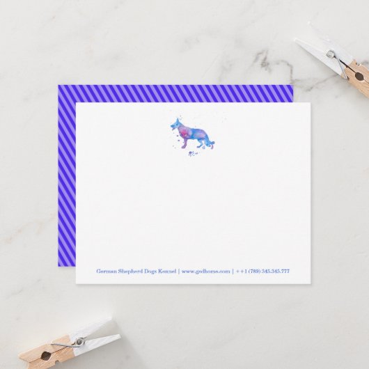 Cartes German Shepherd Aquarelle Bleue (Devant/Arrière en situation)