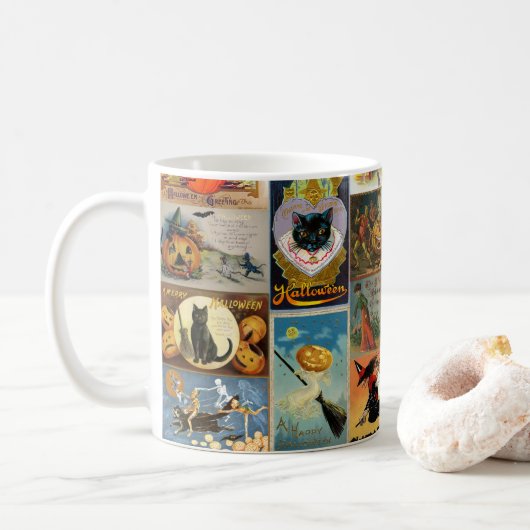 Cartes Halloween vintages Collecte de café Mug (Avec donut)