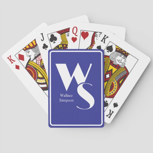 Cartes Initiales Monogrammées Nom Bleu & Blanc Jeu de Tab (dos)