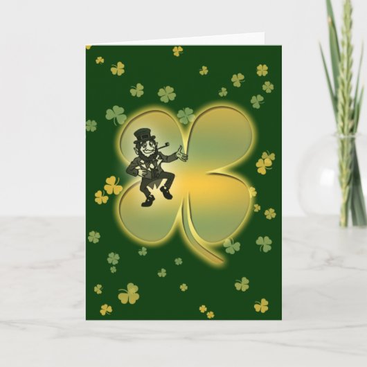 Cartes irlandaises de shamrocks de chance de lutin (Devant)