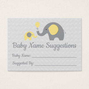 Cartes jaunes de suggestion de nom de baby shower