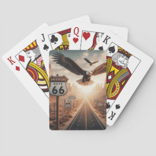 Cartes Jeu de carte route 66 avec aigle en vol.