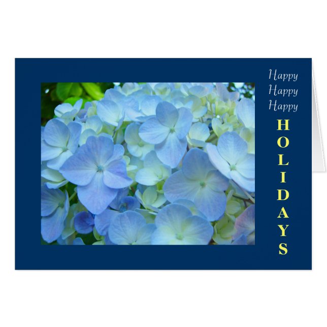 Cartes Joyeuses Fêtes Fleurs d'Hydrangea Bleues (Devant horizontal)
