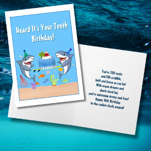 Cartes Joyeux Dixième Anniversaire Requins avec Gâ
