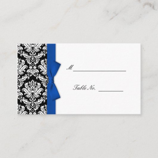 Cartes Mariage damassé Bleues Bow (Devant)
