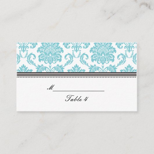 Cartes Mariage damassé Turquoise (Devant)