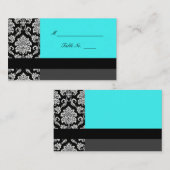 Cartes Mariage damassé Turquoise (Devant / Derrière)