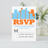 Cartes mariage En Ville Orange Et Bleu RSVP (Debout devant)