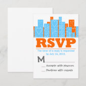 Cartes mariage En Ville Orange Et Bleu RSVP (Devant / Derrière)