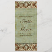 Cartes mariage Menu Damask Brown Vert Vintage (Dos)
