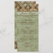 Cartes mariage Menu Damask Brown Vert Vintage (Devant / Derrière)
