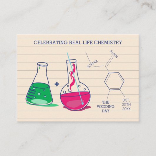 Cartes Mariages de chimie rose et verte (Devant)