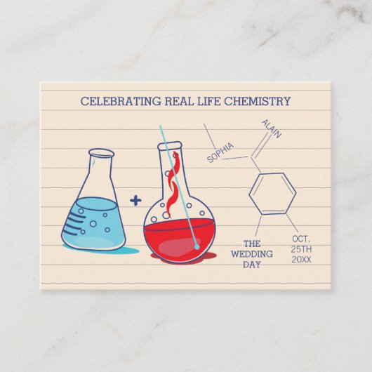 Cartes Mariages de chimie rouge et bleu (Devant)