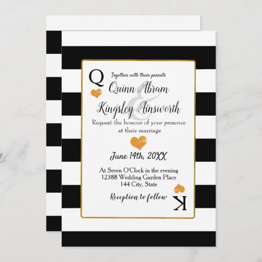 Cartes mariages en noir et blanc King & Queen (Devant / Derrière)