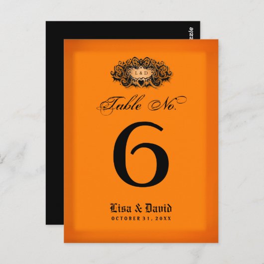 Cartes mariages - Halloween orange et noir (Devant / Derrière)