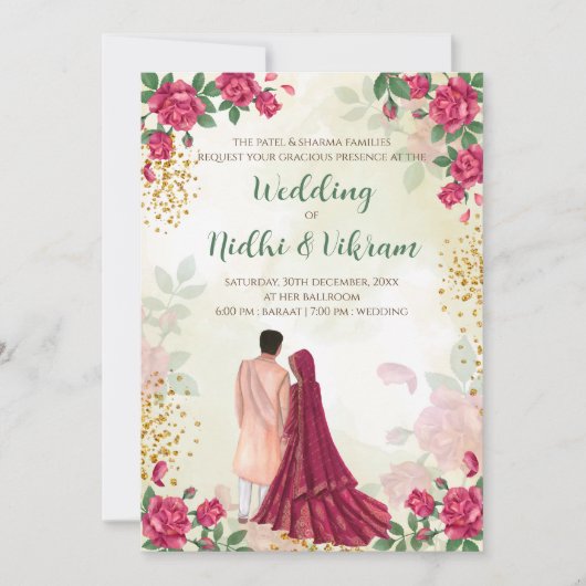 Cartes mariages hindoues et invitations à un maria (Devant)